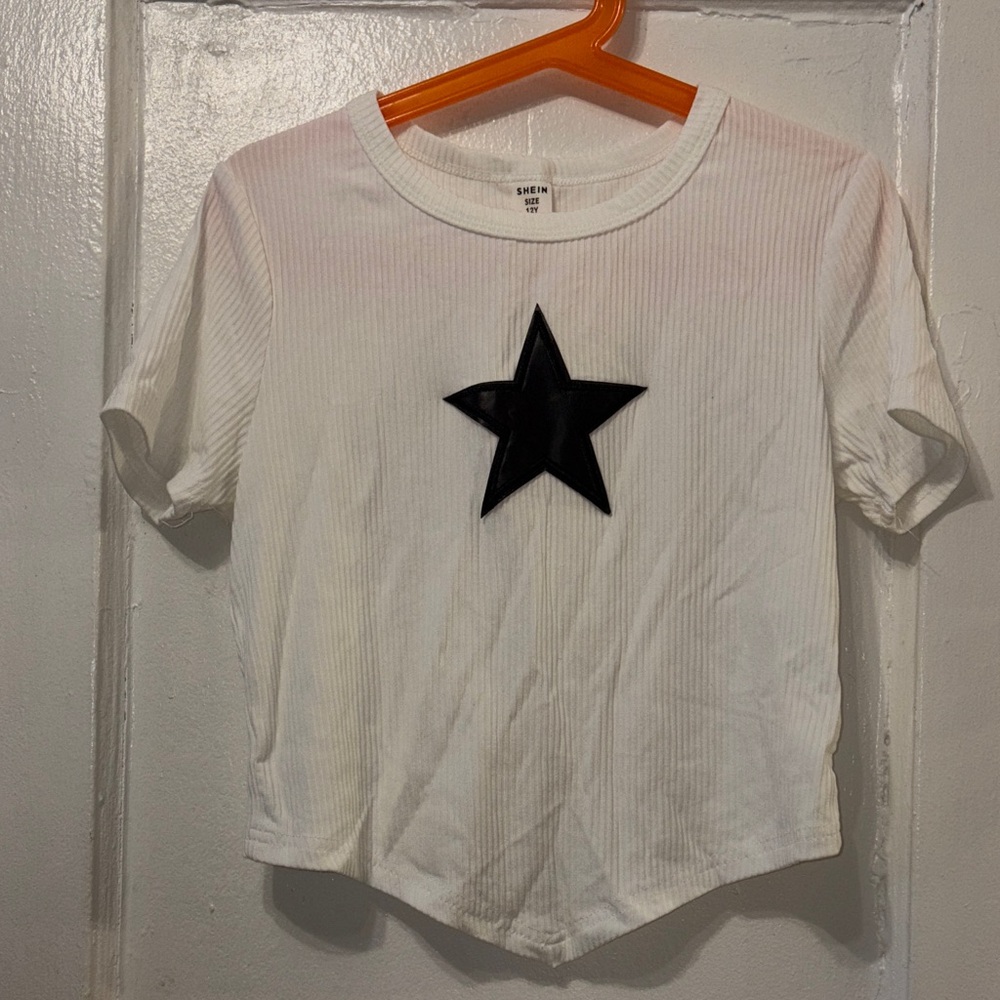 SHEIN White Crop Top with Black Star